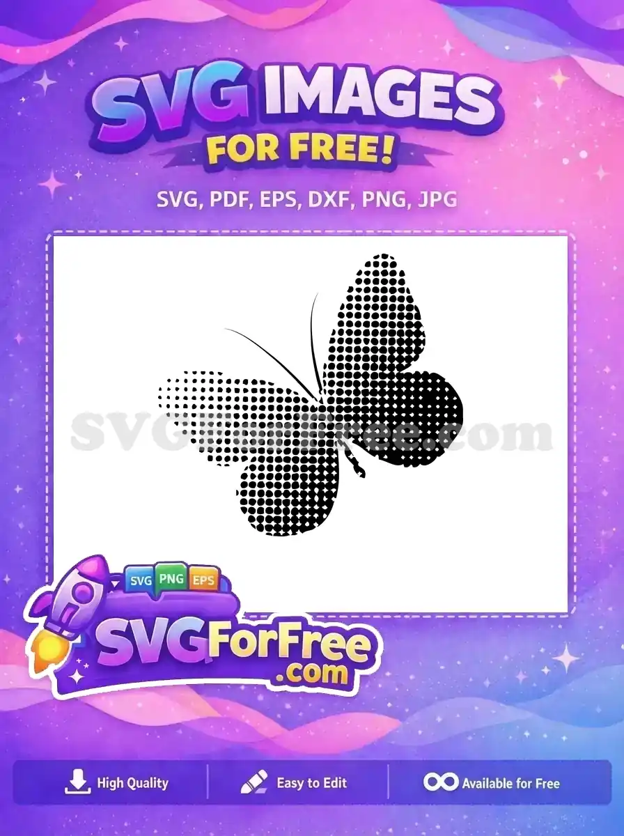 Free Halftone Dot Free Monochrome Flying Cute Butterfly Free SVG