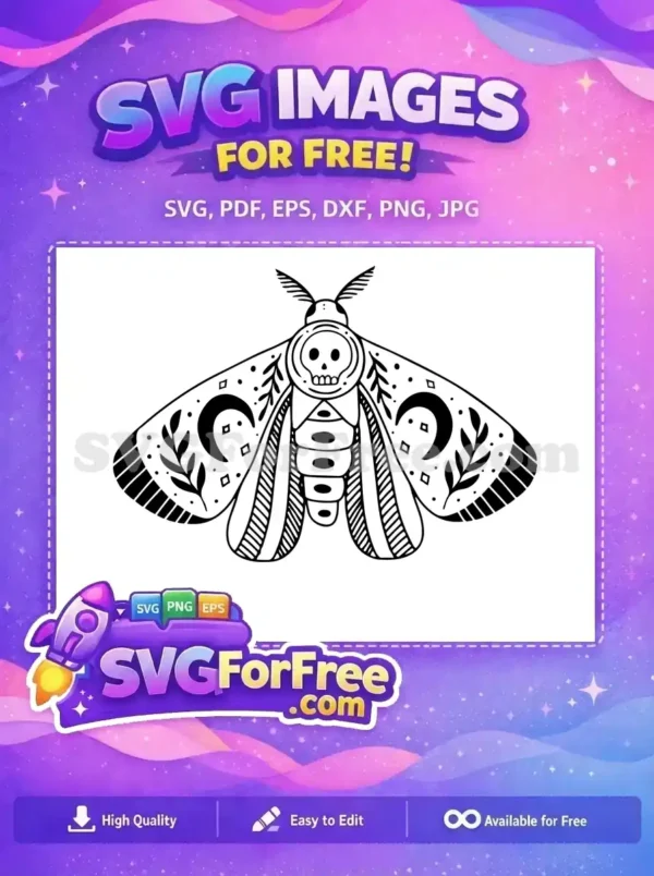 Free Gothic Skull Butterfly Free Celestial Moon Wings Art Free SVG