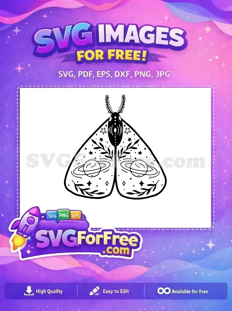 Free Cute Celestial Planets Free Mystical Moth Design Cosmic Free SVG