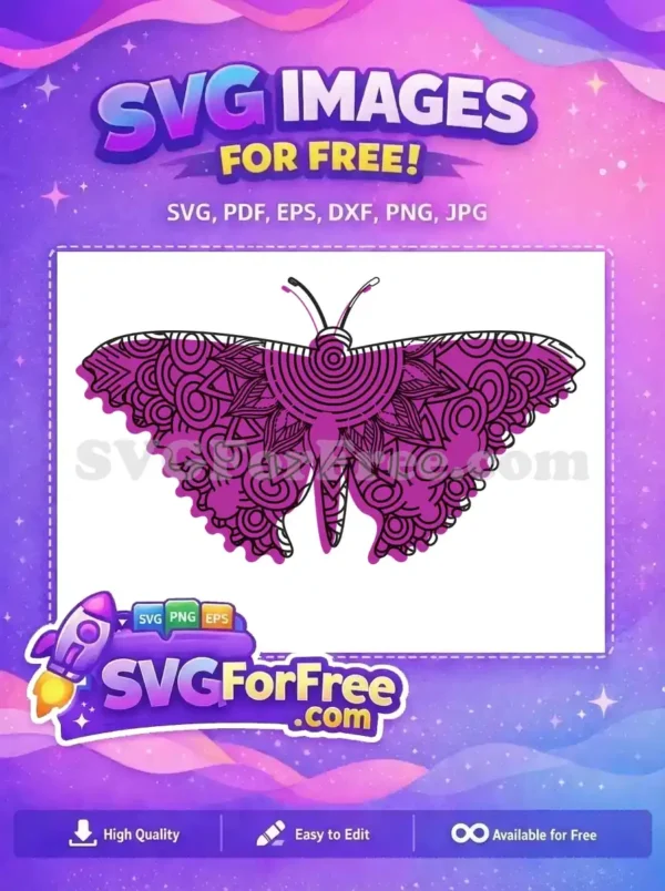 Free Vibrant Purple Mandala Free Intricate Swirls Butterfly Design Free SVG