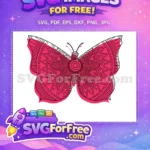 Free Cute Pink Butterfly Free Intricate Mandala Design Boho Art Free SVG - Instant Download