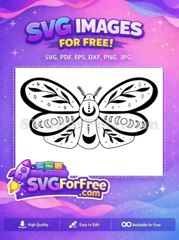 Free Celestial Moth Free Moon Phase Wings Boho Witchy Art Free SVG