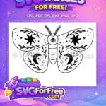Free Whimsical Stars Free Crescent Moon Eye Mystical Moth Free SVG - Instant Download