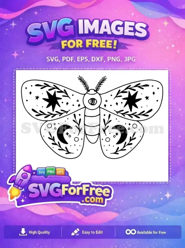 Free Whimsical Stars Free Crescent Moon Eye Mystical Moth Free SVG