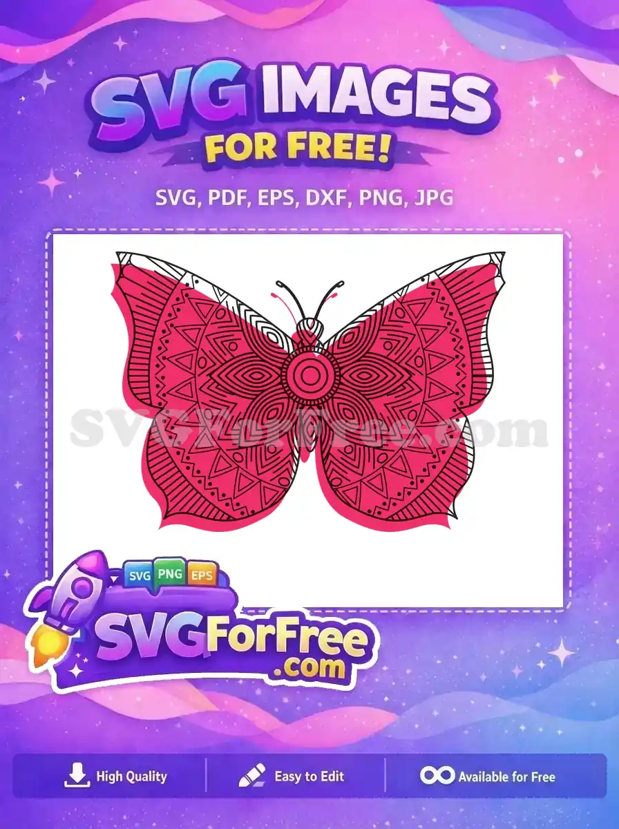 Free Vibrant Pink Free Mandala Geometric Cute Butterflies Free SVG