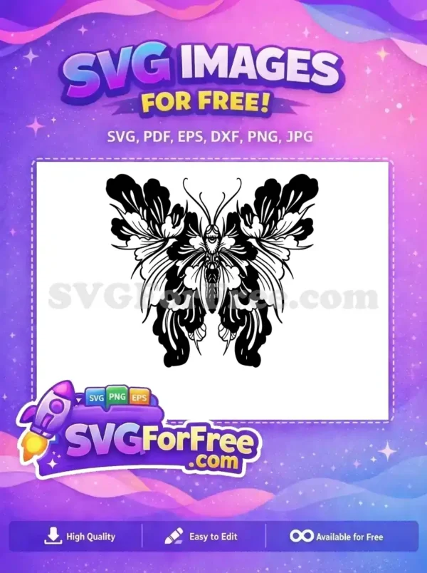 Free Black Free Floral Cute Butterfly Design Free SVG
