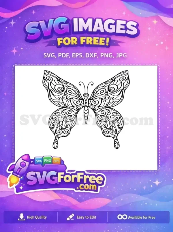 Free Intricate Line Free Ornate Swirling Butterfly Art Free SVG