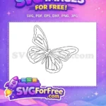 Free Single Line Drawing Free Monochromatic Insect Art Cute Butterflies Free SVG - Instant Download