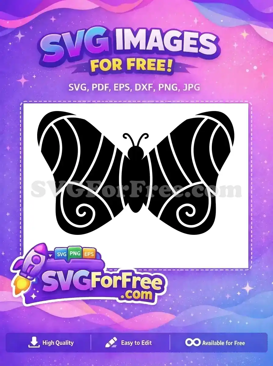 Free Elegant Black Silhouette Free Patterned Swirling Wings Cute Butterflies Free SVG