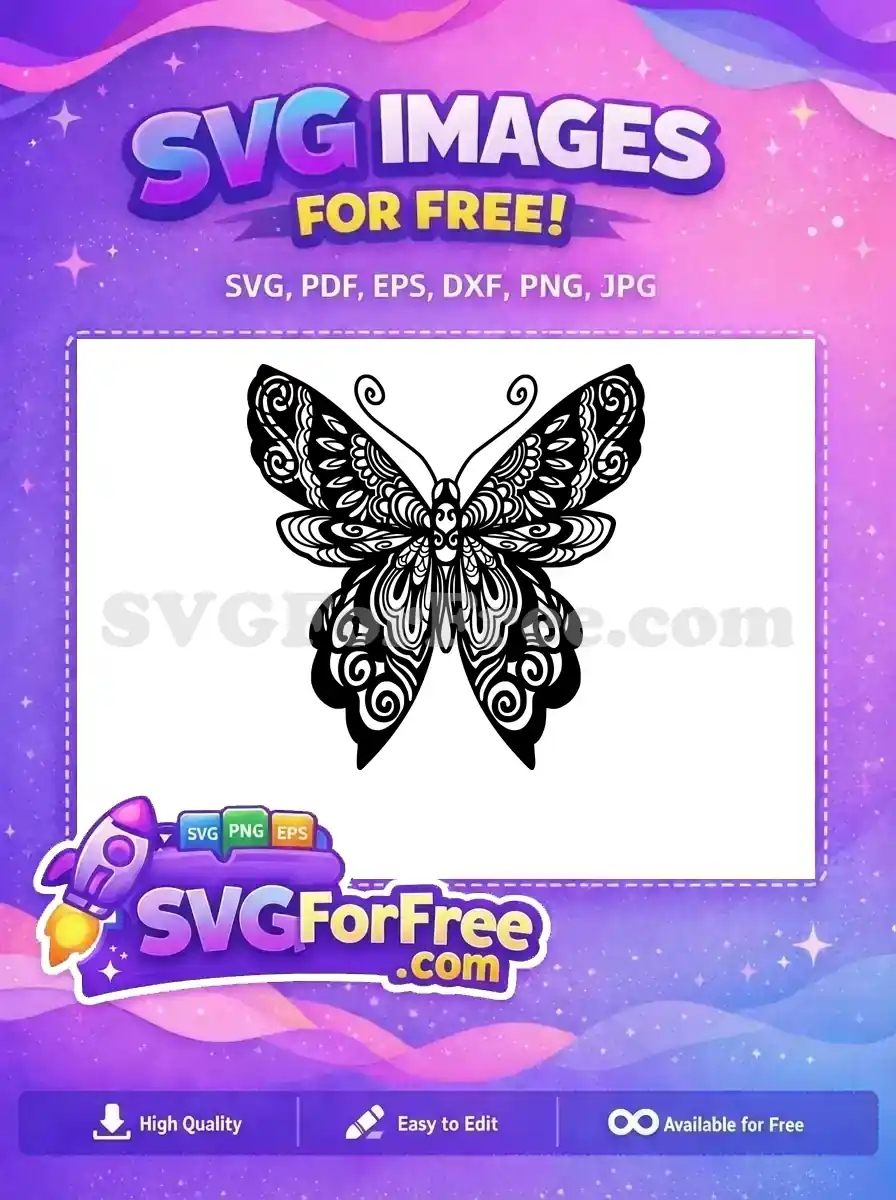 Free Intricate Black Butterfly Free Ornate Curly Wings Cute Butterflies Free SVG
