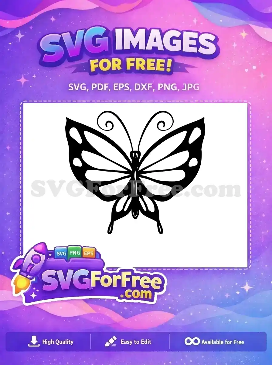 Free Detailed Black Outline Free Swirling Antennae Cute Butterflies Free SVG