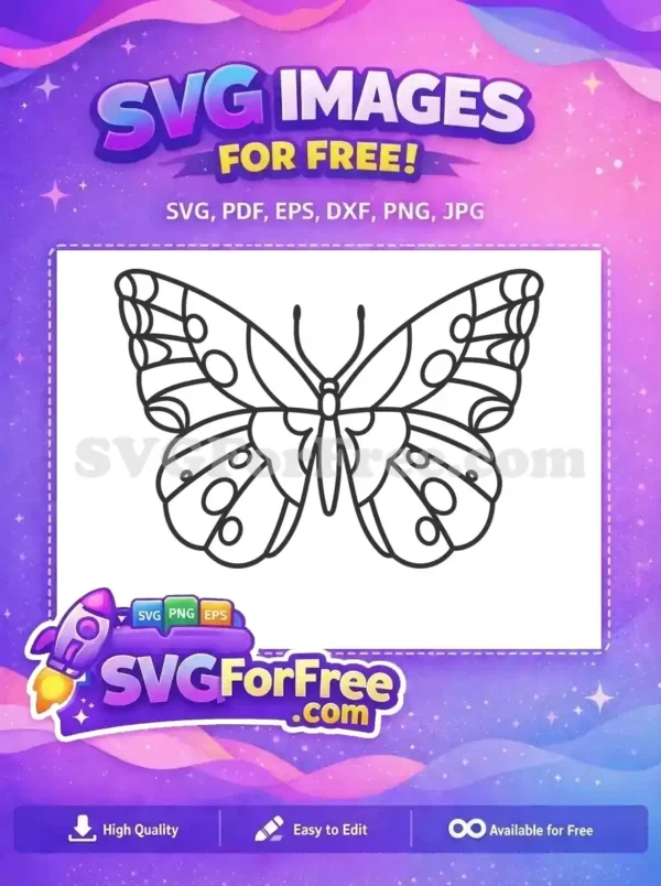 Free Cute Butterfly Outline Free Detailed Wing Pattern Kids Craft Free SVG
