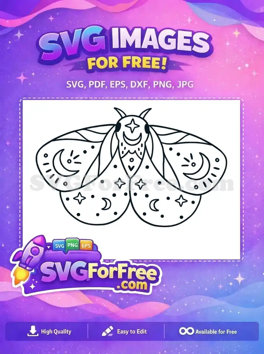 Free Celestial Starry Free Smiling Crescent Face Cute Butterfly Art Free SVG