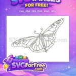 Free Intricate Monarch Outline Free Detailed Curly Antennae Cute Butterflies Free SVG - Instant Download