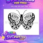 Free Floral Moon Wings Free Black Outline Cute Butterfly Free SVG - Instant Download