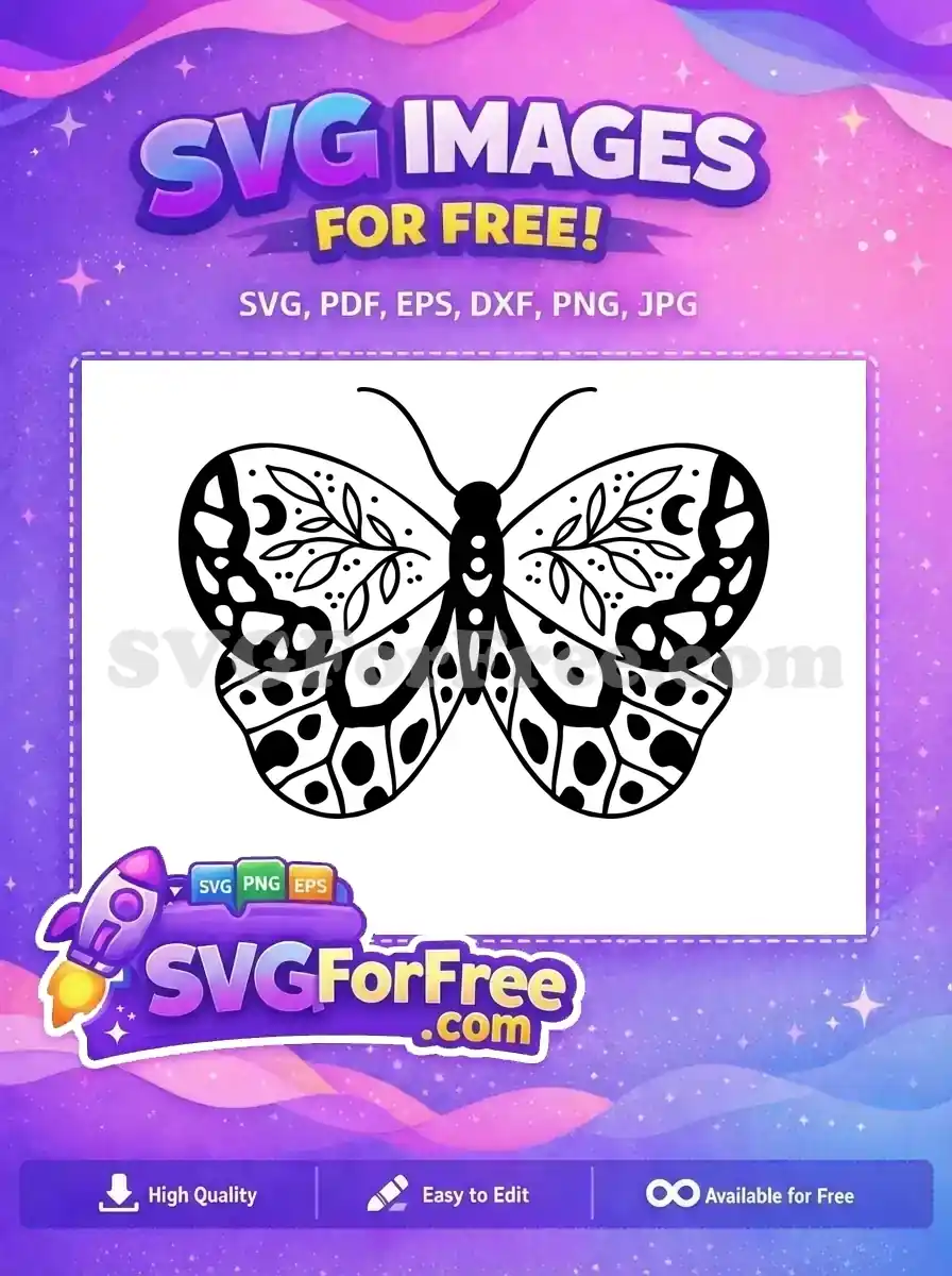 Free Floral Moon Wings Free Black Outline Cute Butterfly Free SVG