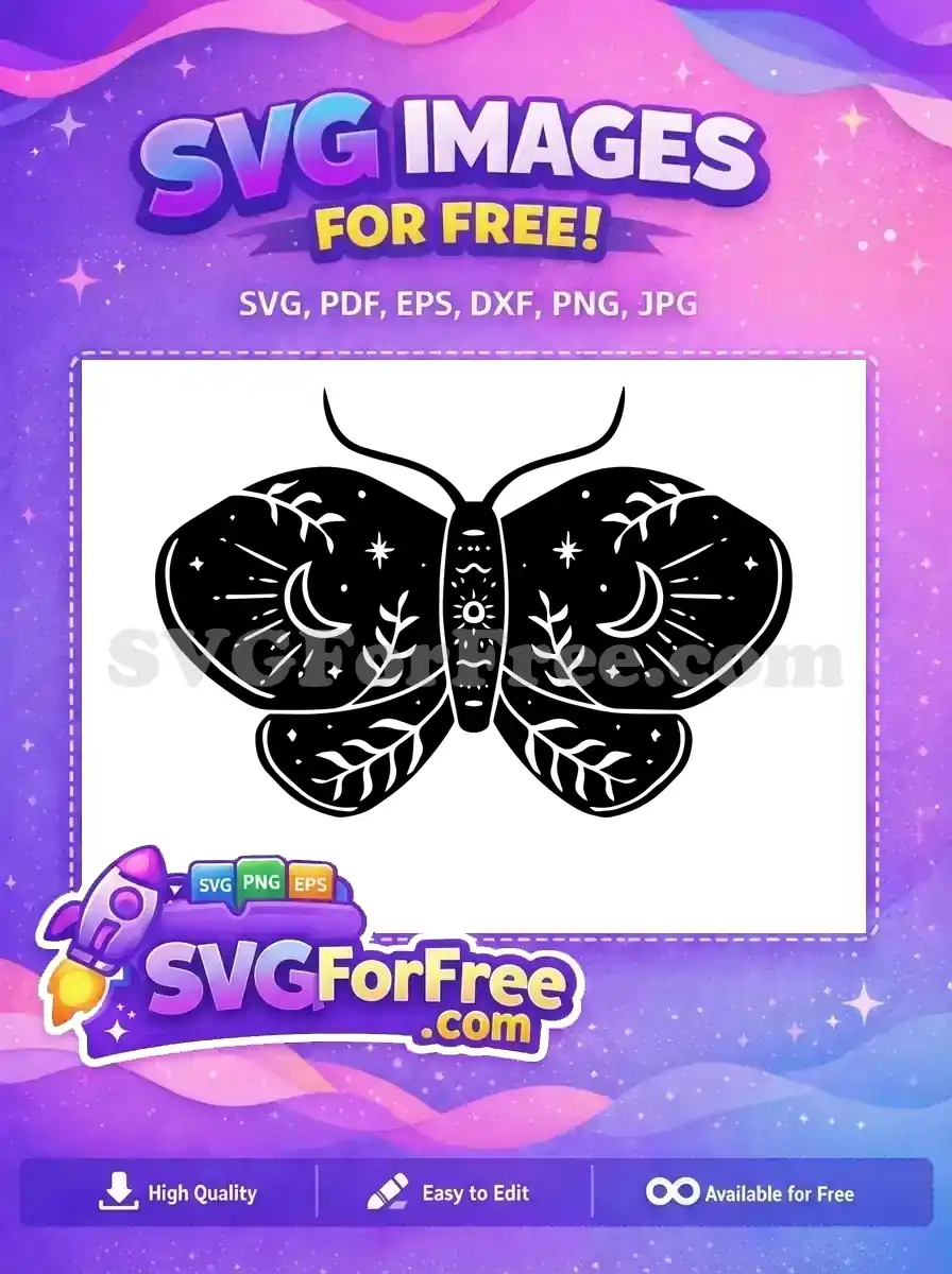 Free Celestial Moon Stars Free Floral Leafy Patterns Cute Butterfly Art Free SVG