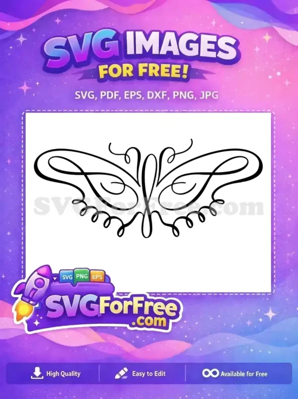 Free Elegant Black Swirl Free Ornate Scrollwork Cute Butterfly Design Free SVG
