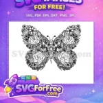 Free Intricate Black Floral Free Rose-Filled Wings Cute Butterflies Free SVG - Instant Download