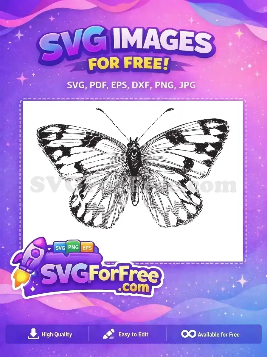 Free Intricate Black White Wings Free Detailed Flying Cute Butterfly Free SVG