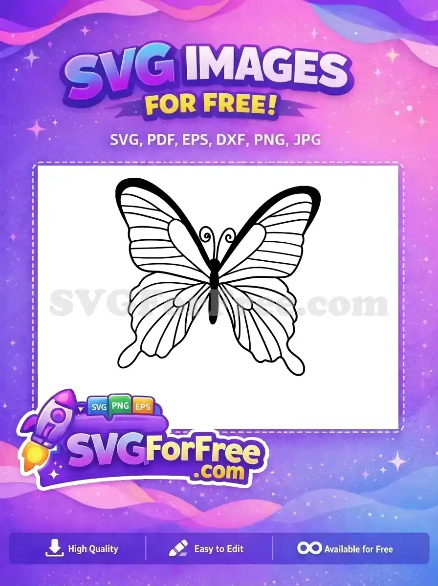 Free Black Outline Free Detailed Wings Cute Butterfly Free SVG 2