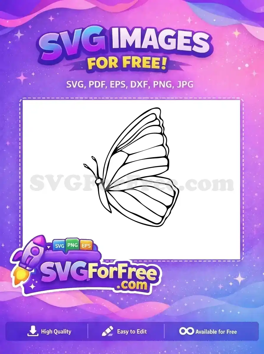 Free Cute Butterfly Free Detailed Wing Outline Monochrome Free SVG