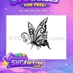 Free Swirling Wings Free Black Silhouette Cute Butterfly Art Free SVG - Instant Download