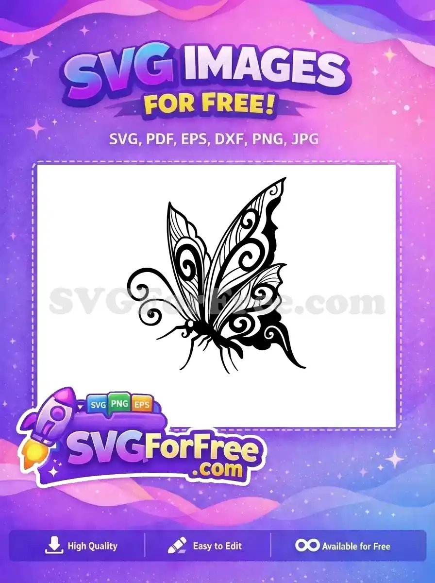 Free Swirling Wings Free Black Silhouette Cute Butterfly Art Free SVG
