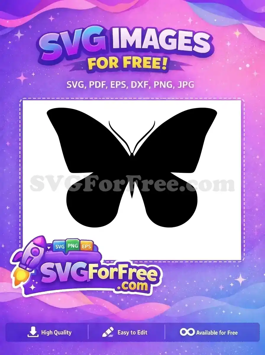 Free Elegant Black Silhouette Free Flying Insect Cute Butterfly Design Free SVG