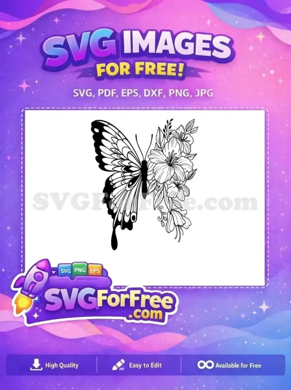 Free Intricate Butterfly Wing Free Floral Bloom Design Cute Butterflies Free SVG