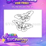 Free Continuous Line Art Free Stylized Black White Cute Butterflies Free SVG - Instant Download