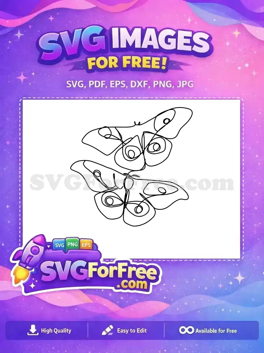 Free Continuous Line Art Free Stylized Black White Cute Butterflies Free SVG