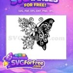 Free Black White Floral Free Swirl Butterfly Decor Cute Butterflies Free SVG - Instant Download