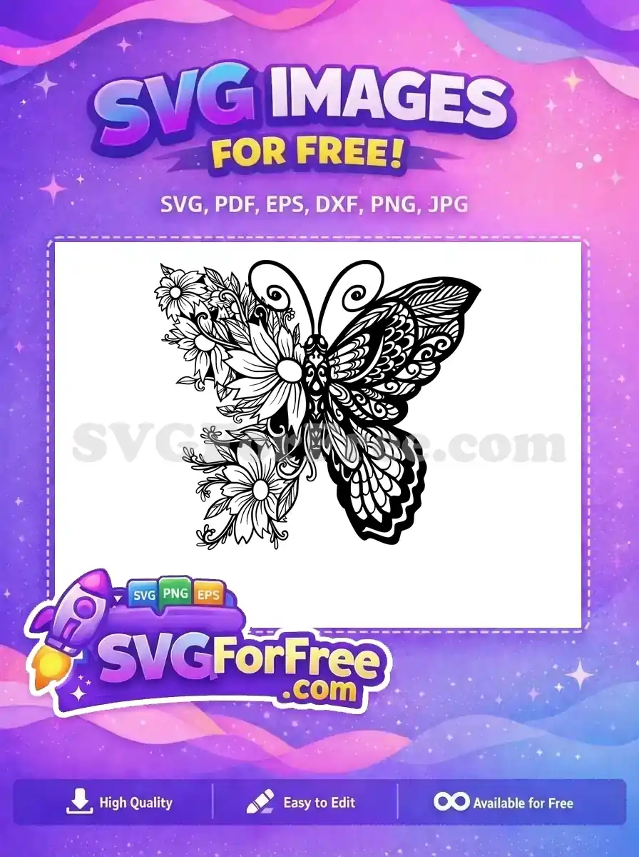 Free Floral Bloom Butterfly Design Free Intricate Lace Pattern Cute Butterflies Free SVG