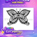 Free Detailed Swirling Patterns Free Elegant Striped Wings Mandala Butterfly Free SVG - Instant Download