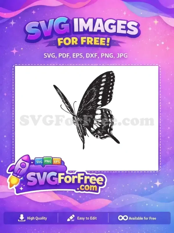 Free Elegant Black White Wing Pattern Free Vintage Engraved Cute Butterflies Free SVG