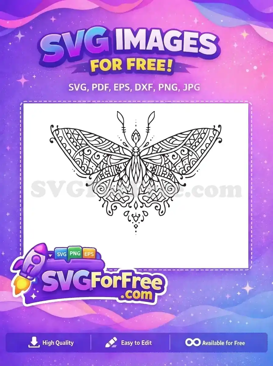 Free Cute Intricate Free Mandala Butterfly Line Art Free SVG