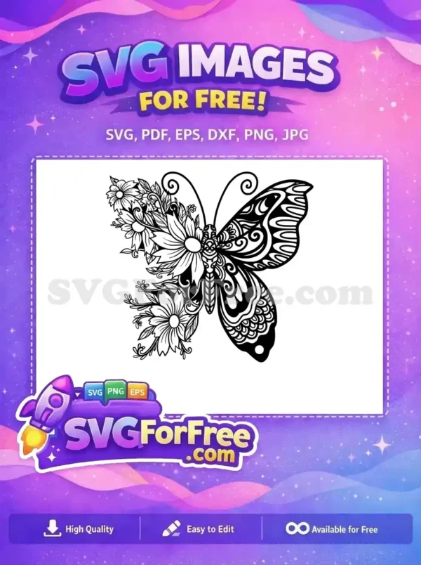 Free Floral Butterfly Free Swirl Wing Cute Outline Art Free SVG