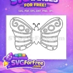 Free Cute Black Outline Butterfly Free Swirly Wings Detailed Circles Free SVG - Instant Download