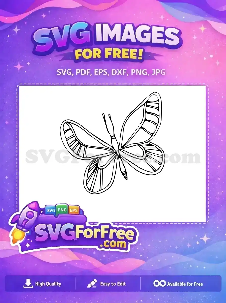 Free Elegant Outline Free Detailed Wings Cute Butterfly Art Free SVG