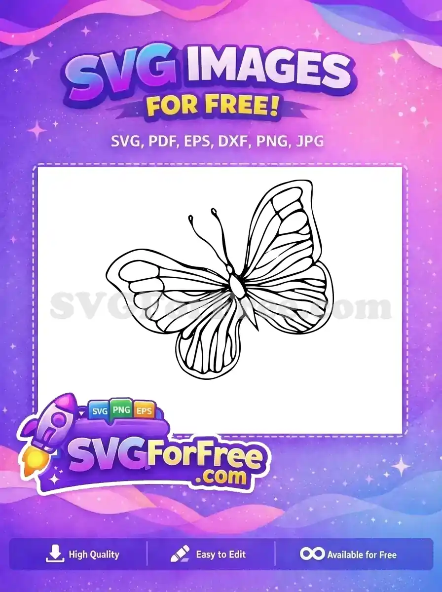 Free Detailed Outline Free Delicate Wings Cute Butterfly Free SVG