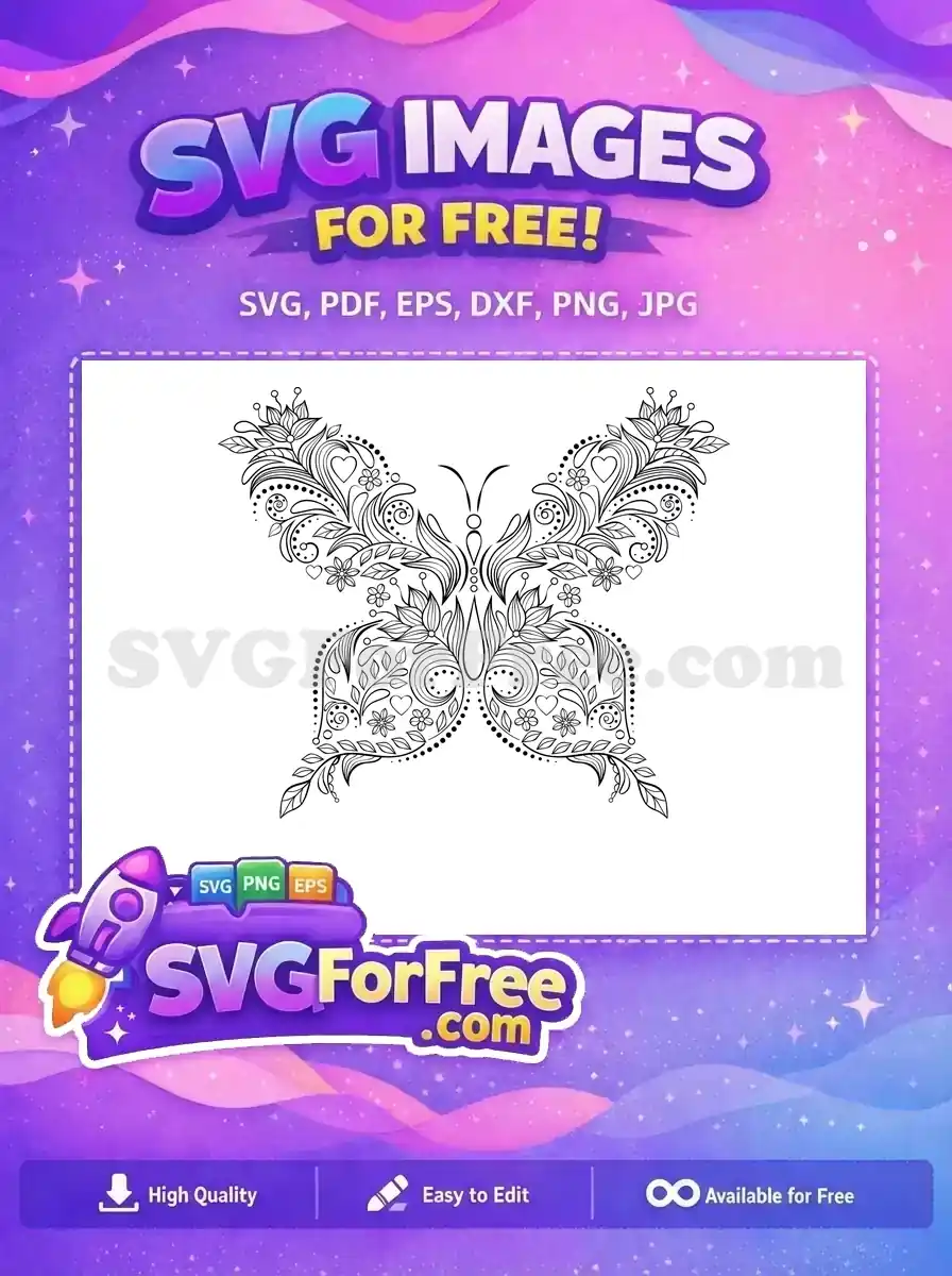 Free Intricate Floral Butterfly Free Delicate Hearts Cute Butterflies Free SVG