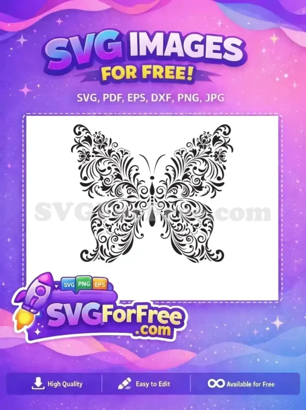 Free Elegant Black Floral Free Swirls Cute Butterflies Free SVG