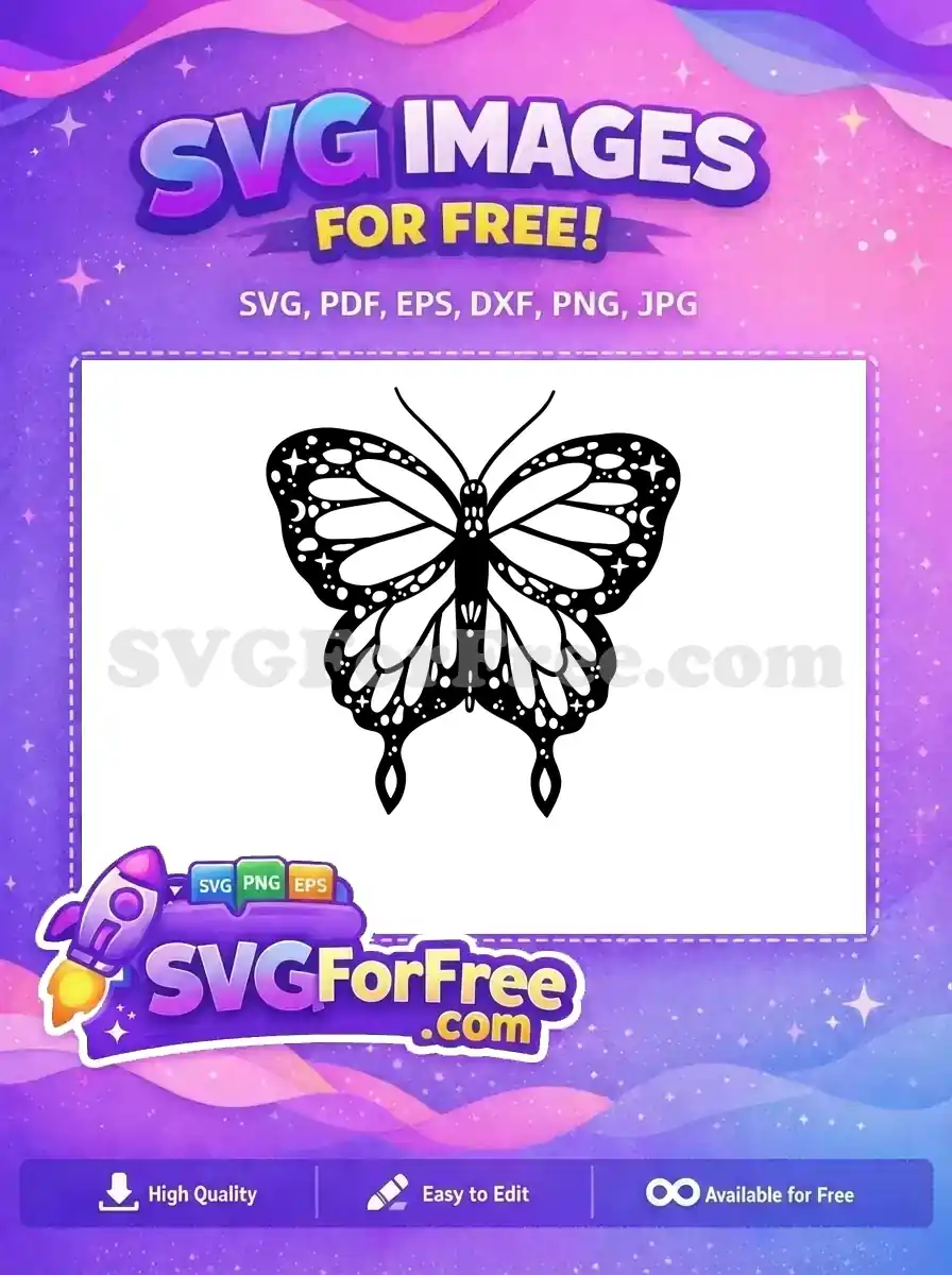 Free Cute Celestial Butterfly Free Intricate Star Moon Craft Free SVG