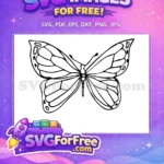 Free Detailed Butterfly Outline Free Cute Monochrome Design Nature Insect Free SVG - Instant Download