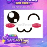 Free Winking Happy Eye Free Pink Blush Kawaii Cute Emoji Free SVG - Instant Download