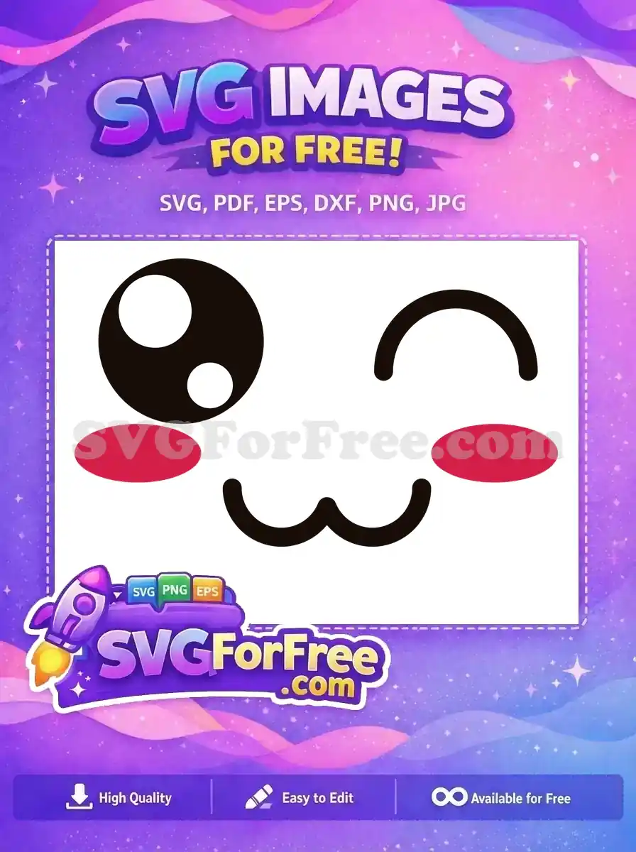 Free Winking Happy Eye Free Pink Blush Kawaii Cute Emoji Free SVG