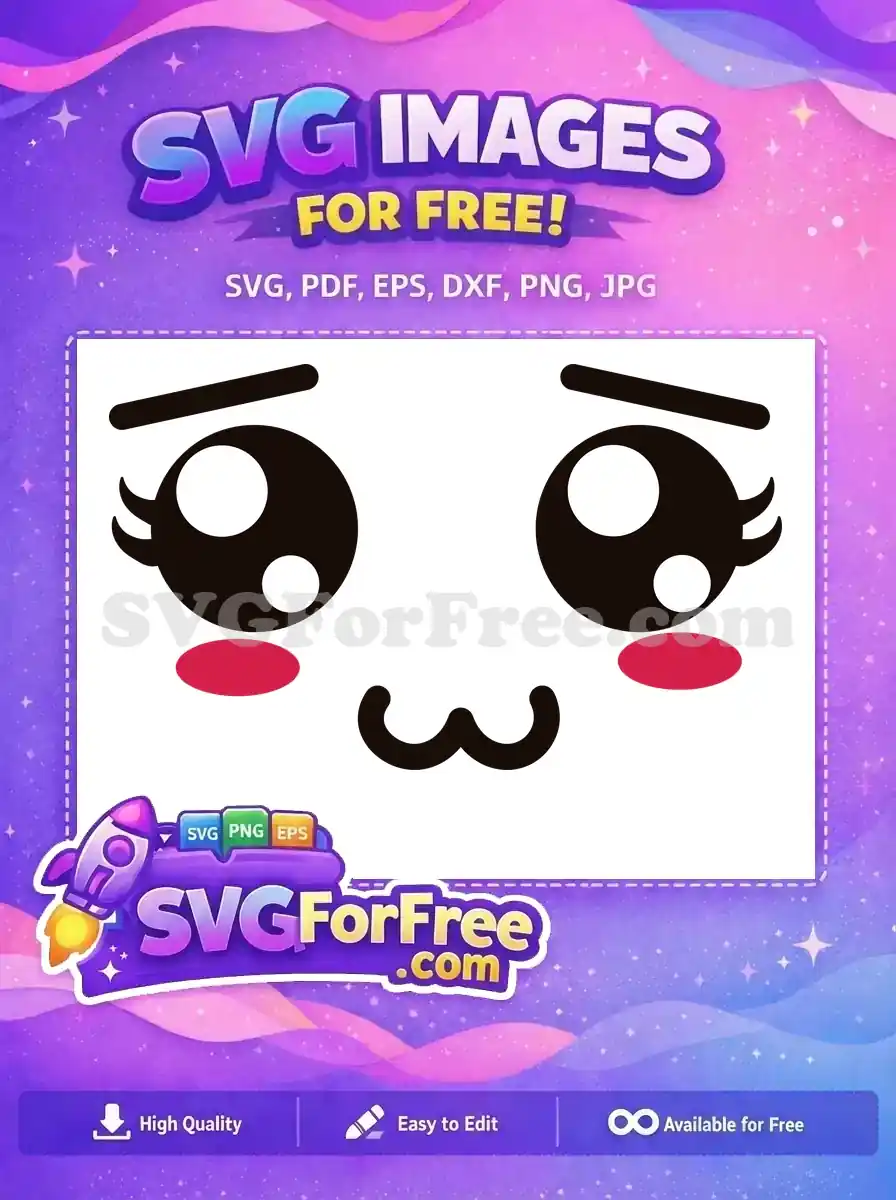 Free Kawaii Big Eyes Free Blushing UwU Face Cute Emoji SVG Free SVG