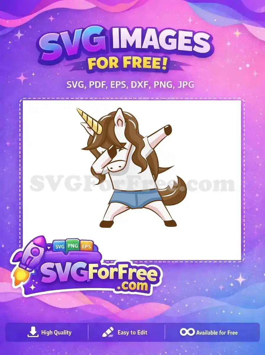 Free Brown Mane Free Blue Shorts Dabbing Unicorn Free SVG