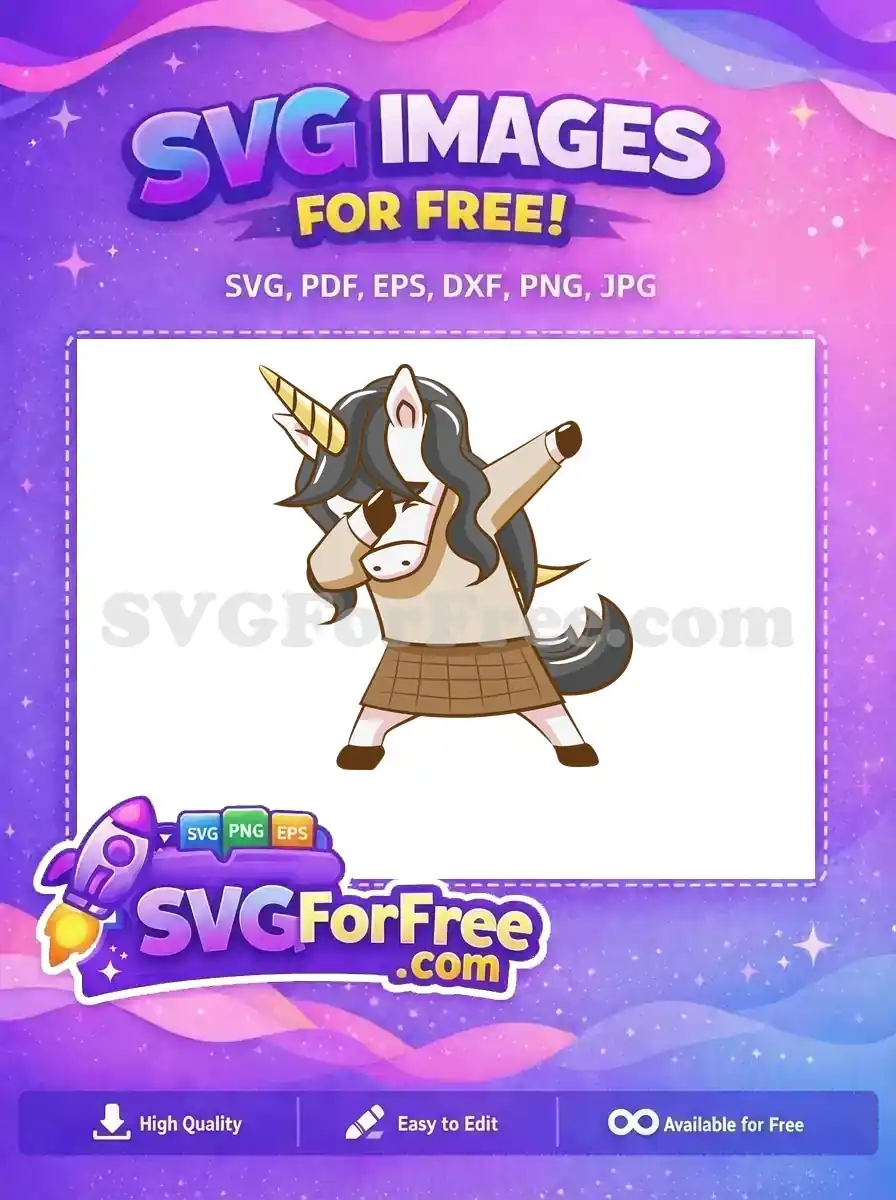 Free Dabbing Unicorn Golden Horn Free Beige Plaid Skirt Design Free SVG